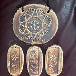 Handcrafted Floral Southwest Pottery Wind Chimes 13.5”x6.5” UNUSED Vintage